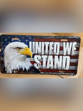 Patriotic Bald Eagle License Plate - UNITED STATES —UNITED WE STAND—New